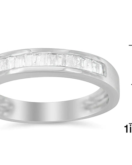 .925 Sterling Silver 1/3 Cttw Baguette Cut Diamond Channel Set Stackable Wedding Ring (H-I Color, I1-I2 Clarity)