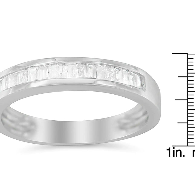 .925 Sterling Silver 1/3 Cttw Baguette Cut Diamond Channel Set Stackable Wedding Ring (H-I Color, I1-I2 Clarity)