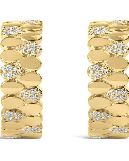 14K Yellow Gold Plated .925 Sterling Silver 3/8 Cttw Diamond Pave Pear Link J Hoop Earrings (H-I Color, I1-I2 Clarity)