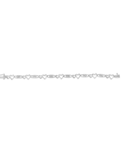 925 Sterling Silver 1/5 Cttw Diamond Double Heart Link Bracelet (I-J Color, I3 Clarity) - 7.25" Inches