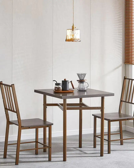 Square Wooden Dining Table Set For 2 With 2 Metal Chairs