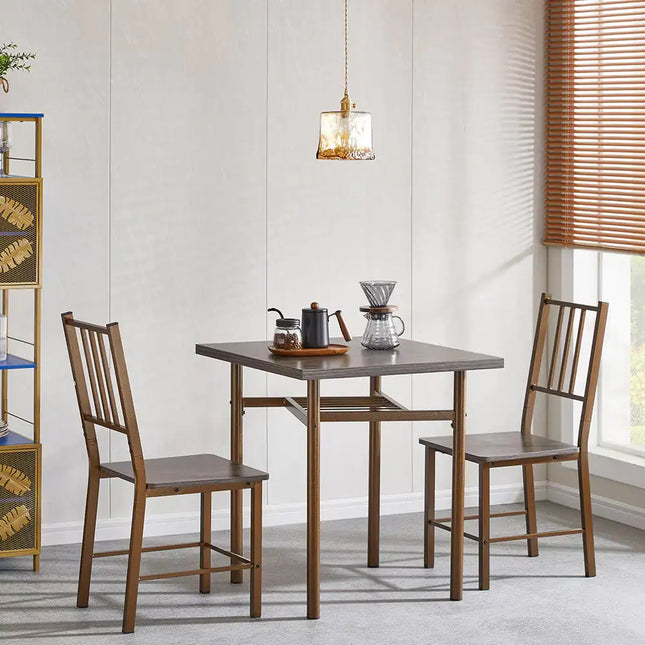 Square Wooden Dining Table Set For 2 With 2 Metal Chairs