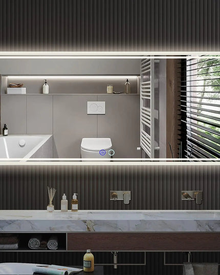 LED Bathroom Mirror with Lights – Anti-Fog, Dimmable, Touch Button, Waterproof – Horizontal/Vertical Wall Mounted, 60" x 28" inches