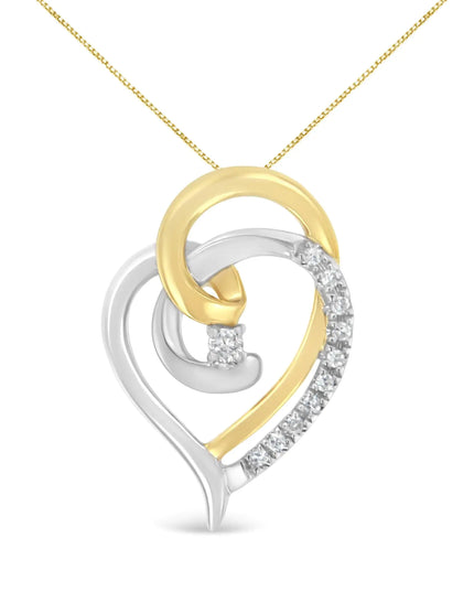 10K Yellow and White Gold Diamond Accent Open Double Heart Spiral Curl 18" Pendant Necklace (J-K Color, I2-I3 Clarity)
