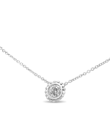 10K White Gold 1/4 Cttw Bezel-Set Round Diamond Solitaire Floral Pendant 18" Necklace (I-J Color, SI2-I1 Clarity)