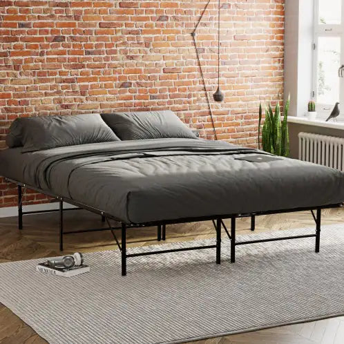 Metal Bed Frame – Queen Size Mattress Foundation, Heavy-Duty Platform Base, Black