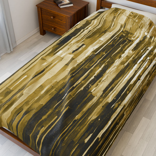 Striped Light Brown Velveteen Plush Blanket, 60" x 80"