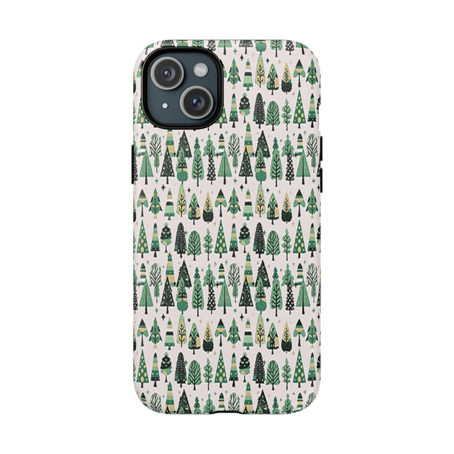 Mini Vintage Green Trees Iphone 15 Plus Tough Magnetic Cases