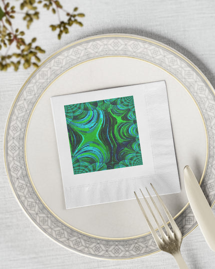 Uzi Spiral Blue Green White Coined Napkins, 4.8" x 4.8"