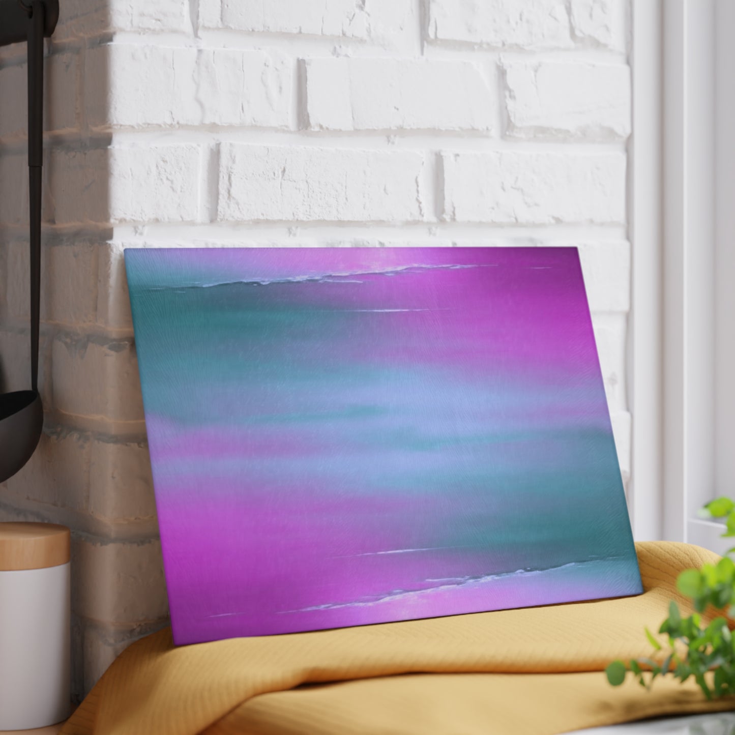 Dark Blue Green Sea Purple Fog 8" x 11" Glass Cutting Board