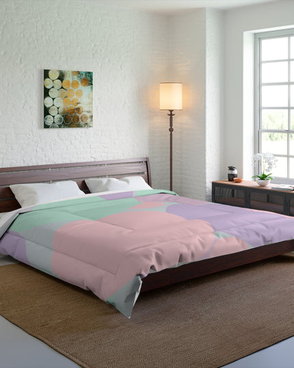 Pastel Peach and Soft Green Patches 104" × 88" Comforter