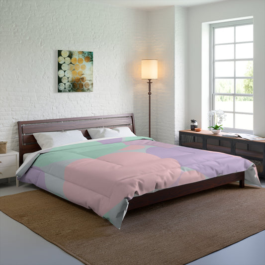 Pastel Peach and Soft Green Patches 104" × 88" Comforter