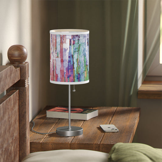 Striped Pastels Table Lamp on a White or Silver Stand, US|CA plug