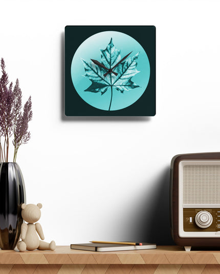 Tif Green Maple Leaf Acrylic Wall Clock, Round or Square, 10.75" x 10.75"