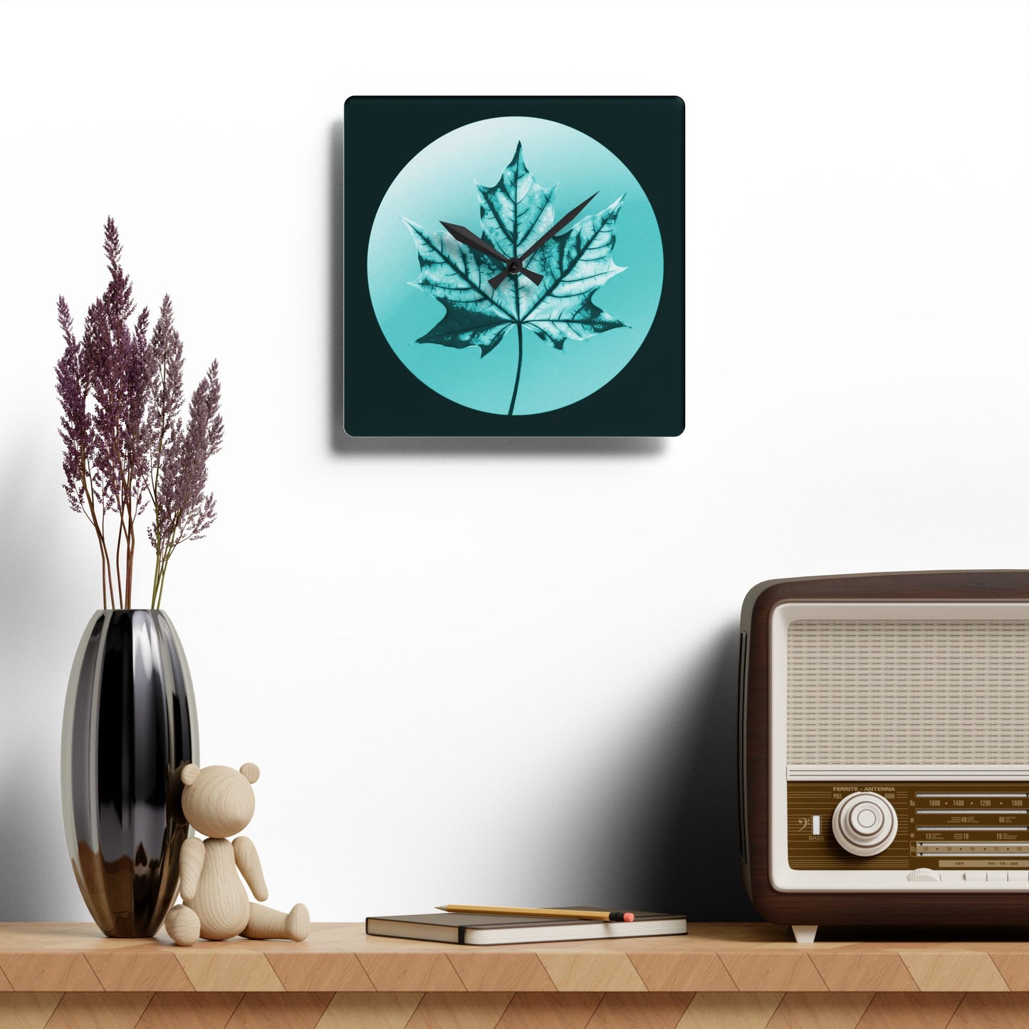 Tif Green Maple Leaf Acrylic Wall Clock, Round or Square, 10.75" x 10.75"