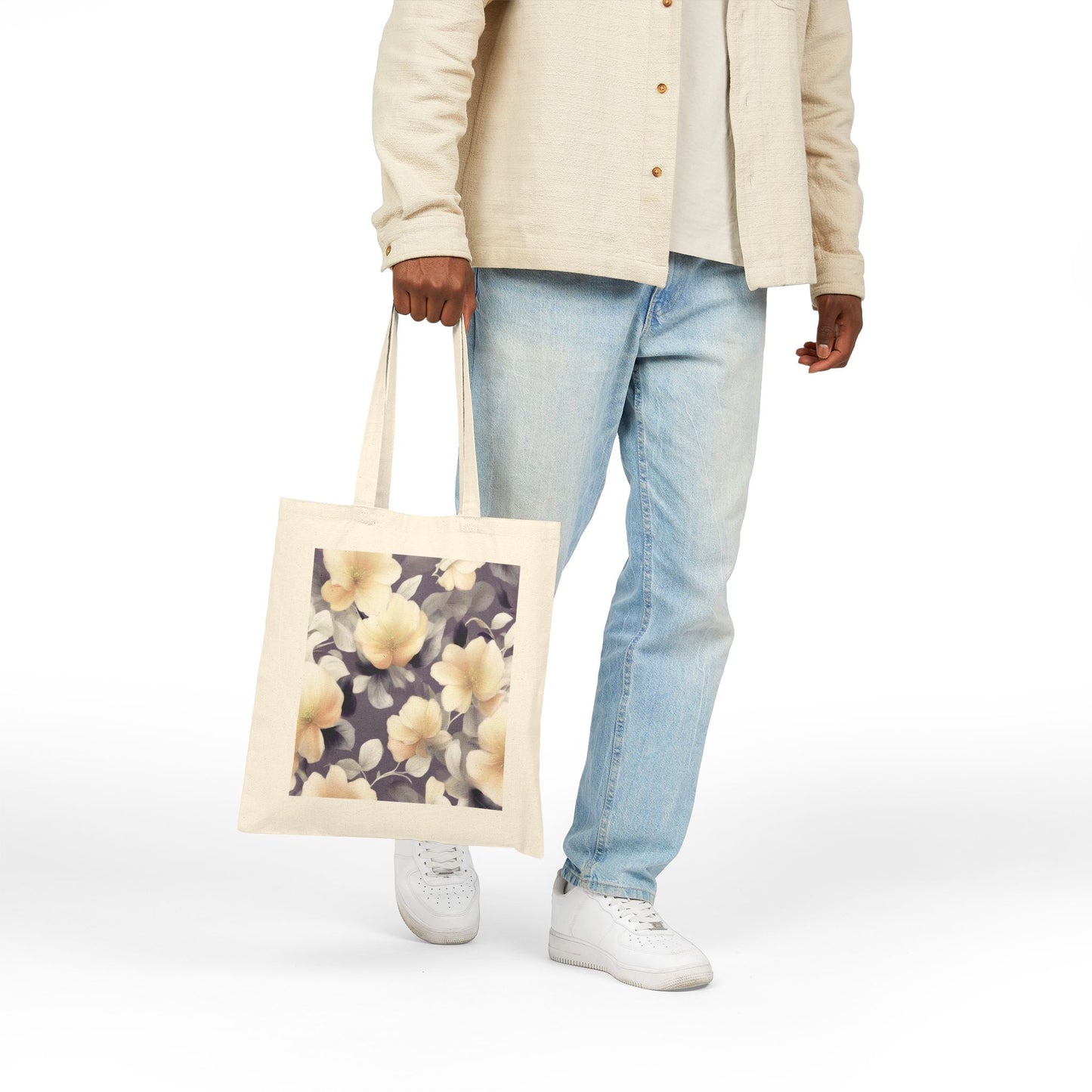 White Blush Floral Bunch Cotton Canvas Tote Bag