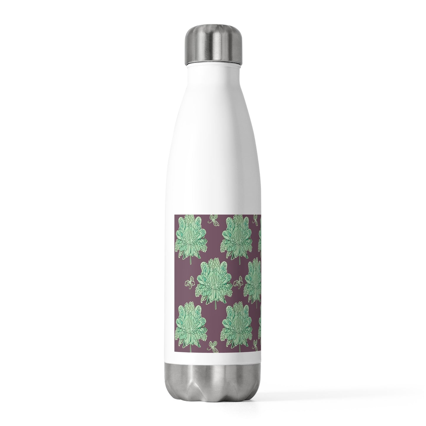 Mint Green Floral Butterflies 20oz Insulated Water Bottle