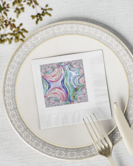 Uzi Spiral Pastels White Coined Napkins, 4.8" x 4.8"