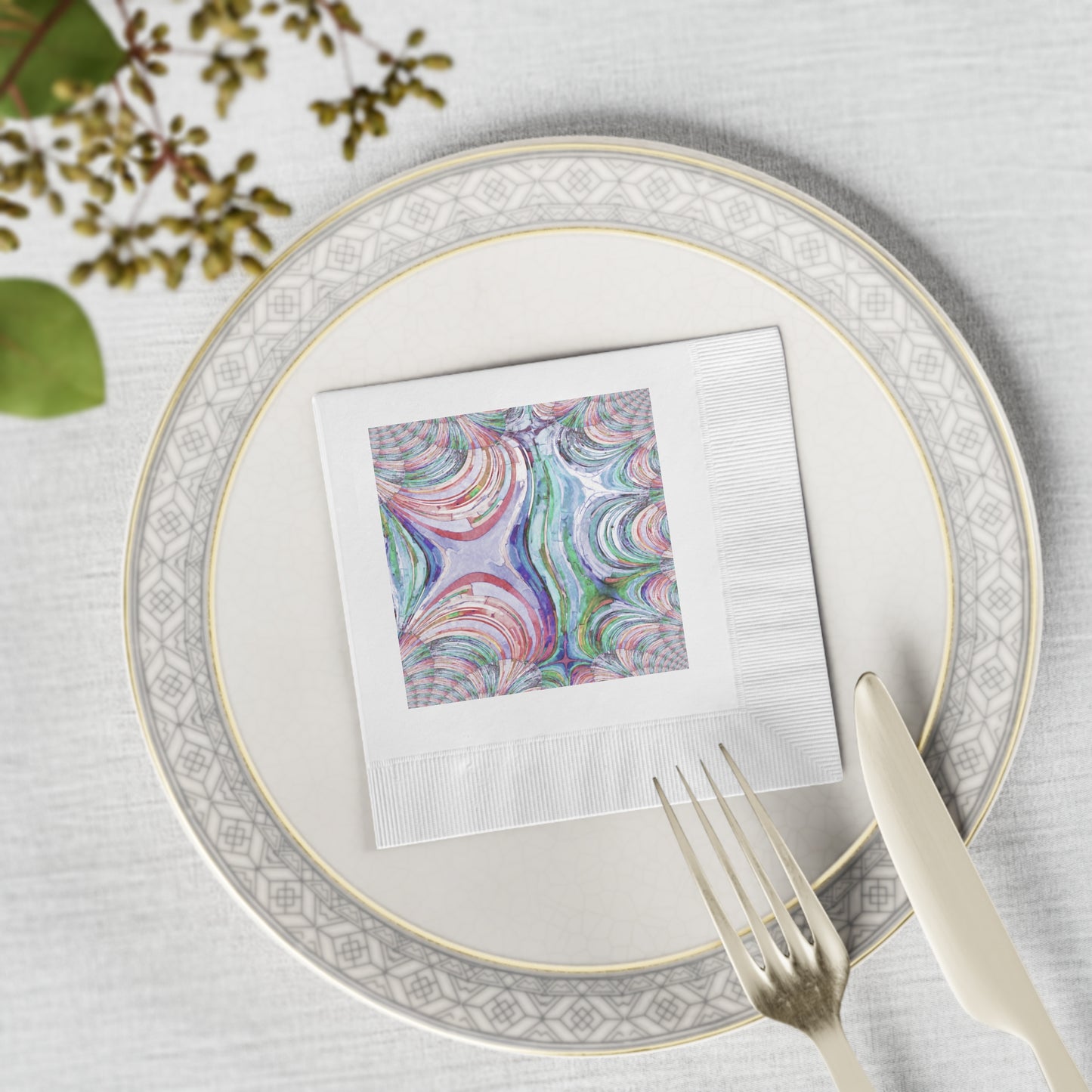 Uzi Spiral Pastels White Coined Napkins, 4.8" x 4.8"