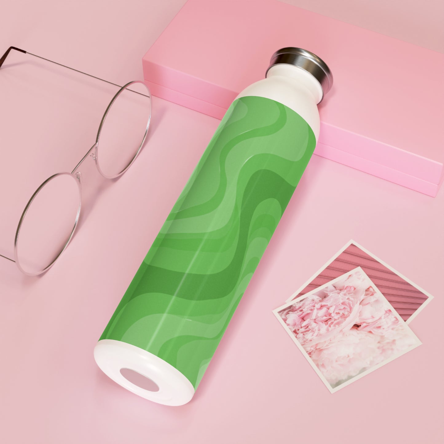 Greenie Meanie Wavey Slim Water Bottle, 20 oz White