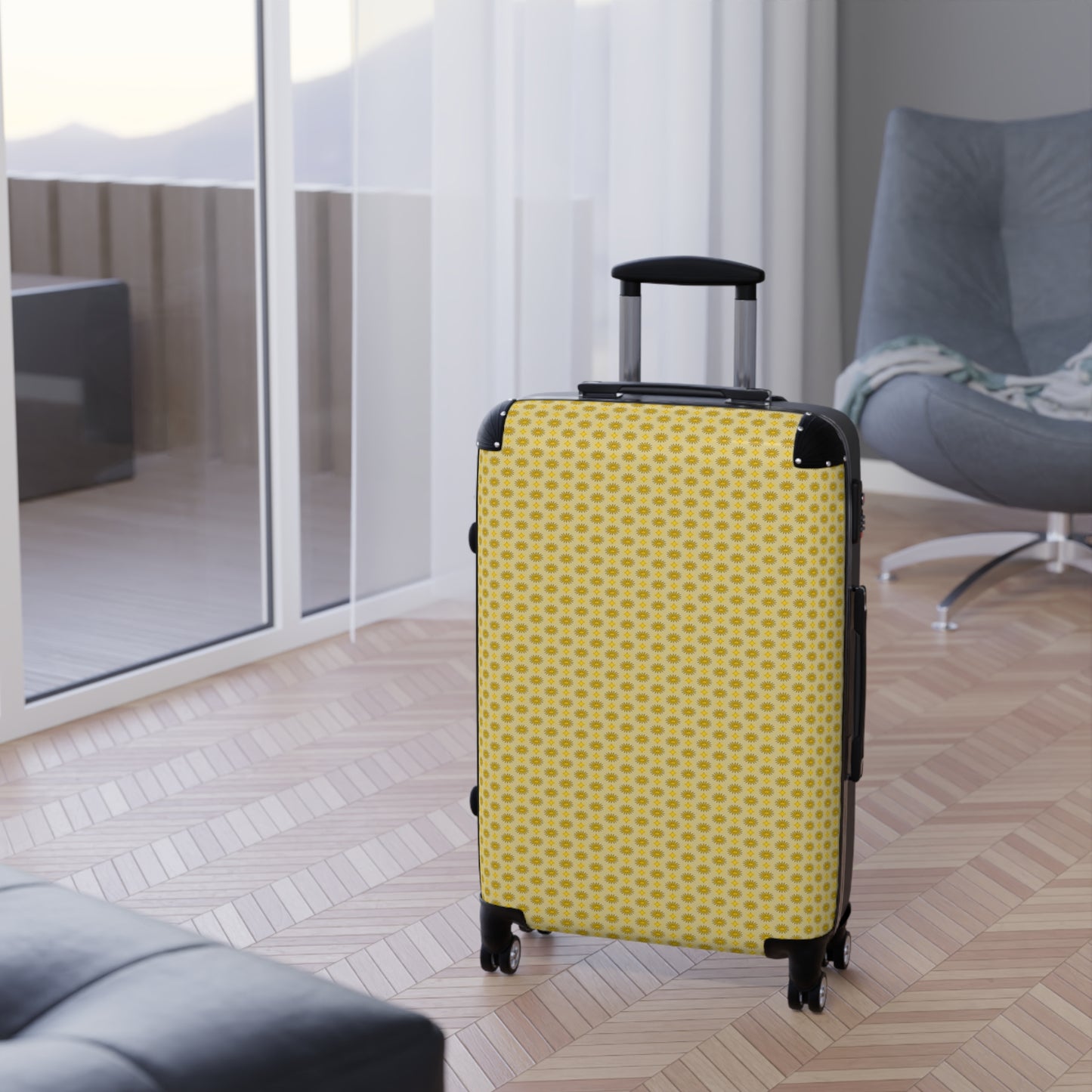Lemongrass Star-crossed Bodies Medium Suitcase with built in lock, 4 double-wheels, telescopic handle, and ABS back hard-shell