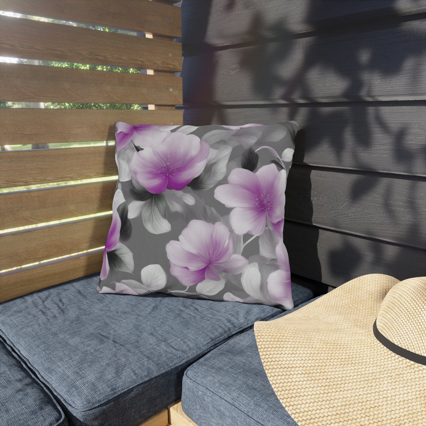 Red Blossom Floral Bunch Outdoor Pillow, 16" x 16"