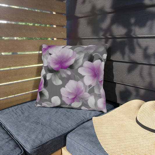Purple Blossom Floral Bunch Outdoor Pillow, 16" x 16"