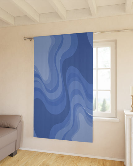 Deep Blue Wavey Window Curtain, 50" x  84", blackout