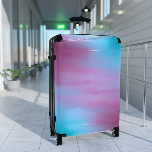 Wine Sea Blue Fog Large Suitcase with built in lock, 4 double-wheels, telescopic handle, and ABS back hard-shell