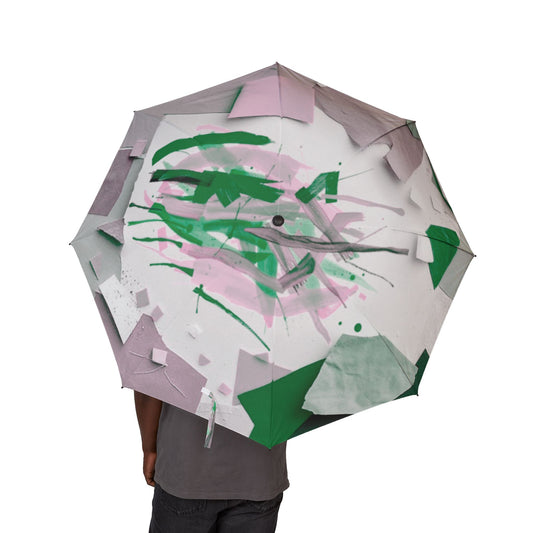 Deep Green Pink Paper Paint Foldable Umbrella - Compact & Chic