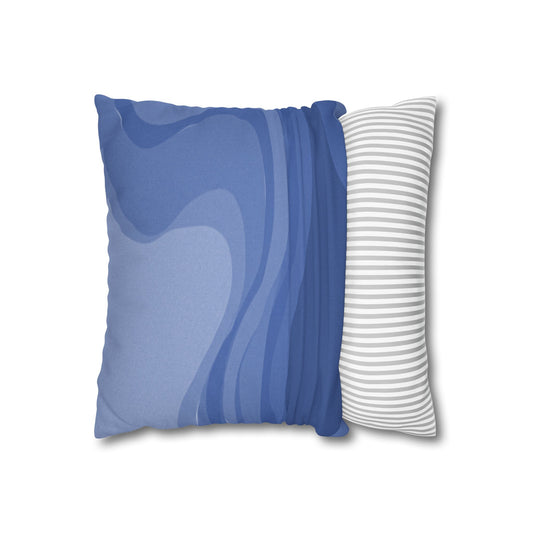 Deep Blue Wavey Spun Polyester Square Pillowcase, 14" x 14"