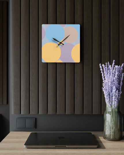 Pastel Baby Blue and Peach Patches Acrylic Wall Clock, Round or Square, 10.75" x 10.75"