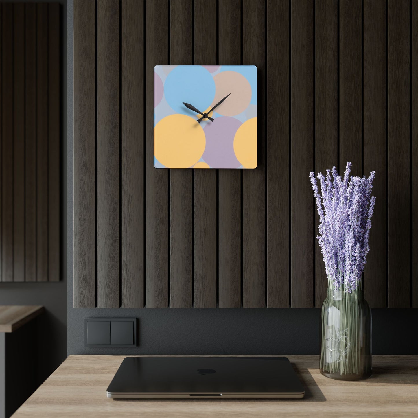 Pastel Baby Blue and Peach Patches Acrylic Wall Clock, Round or Square, 10.75" x 10.75"