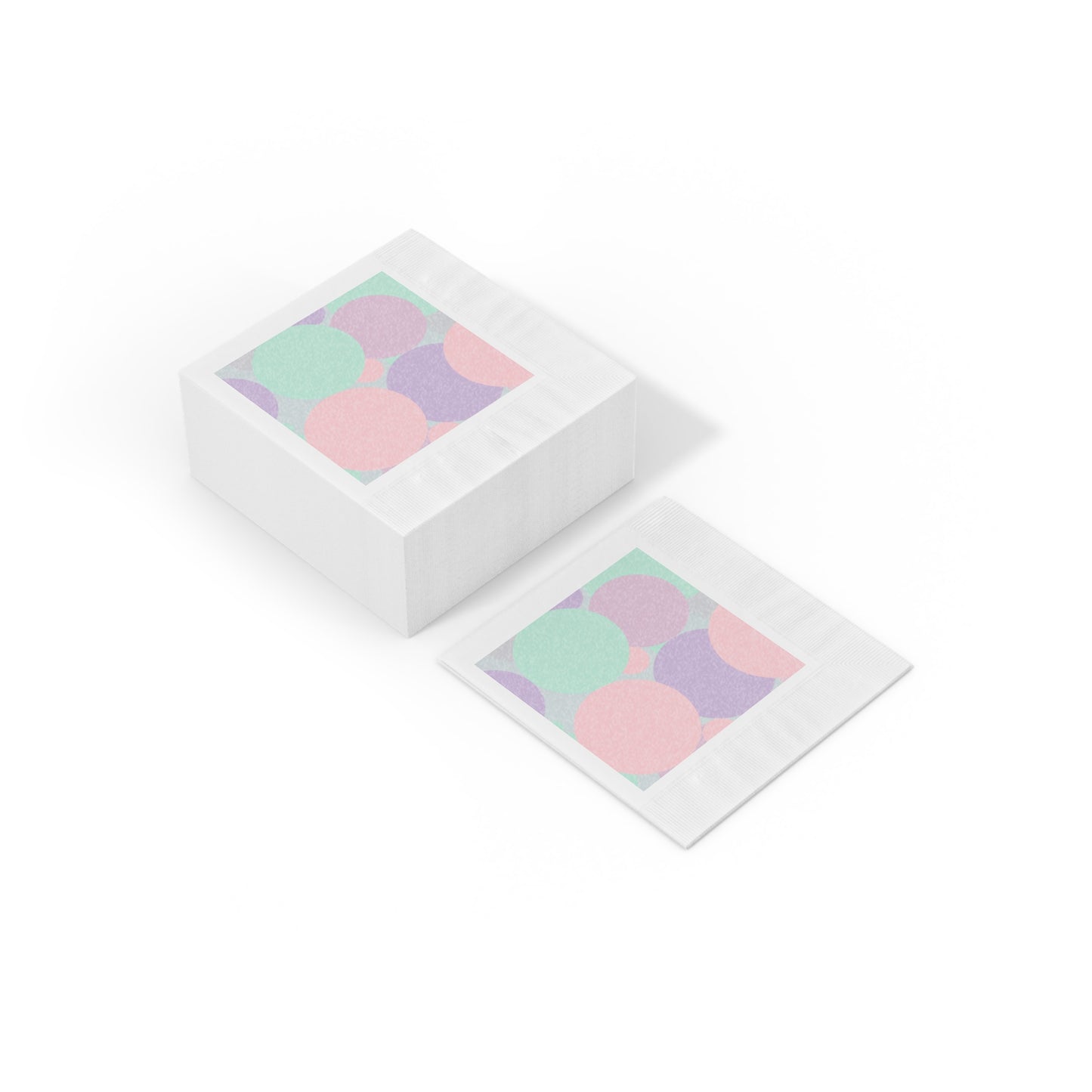 Pastel Peach and Soft Green Patches White Coined Napkins, 6.5" x 6.5"