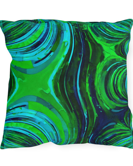 Uzi Spiral Blue Green Outdoor Pillow, 18" x 18"
