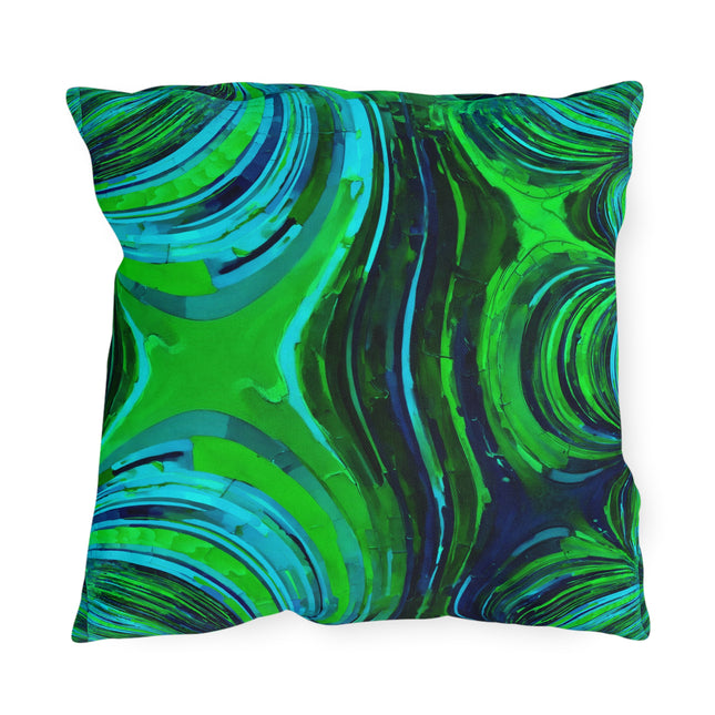 Uzi Spiral Blue Green Outdoor Pillow, 18" x 18"