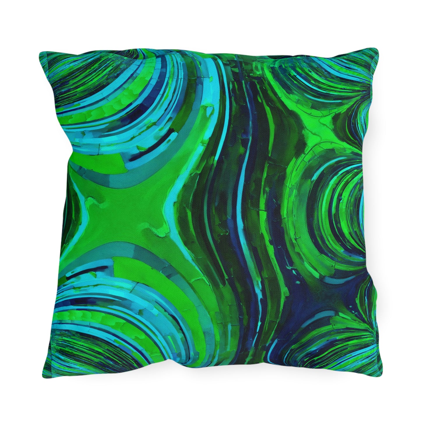 Uzi Spiral Blue Green Outdoor Pillow, 18" x 18"
