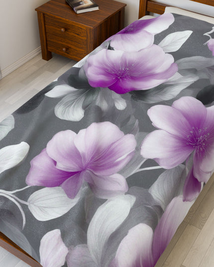 Purple Blossom Floral Bunch Velveteen Plush Blanket, 60" x 80"
