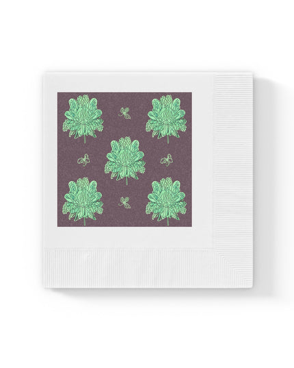 Mint Green Floral Butterflies White Coined Napkins, 4.8" x 4.8"