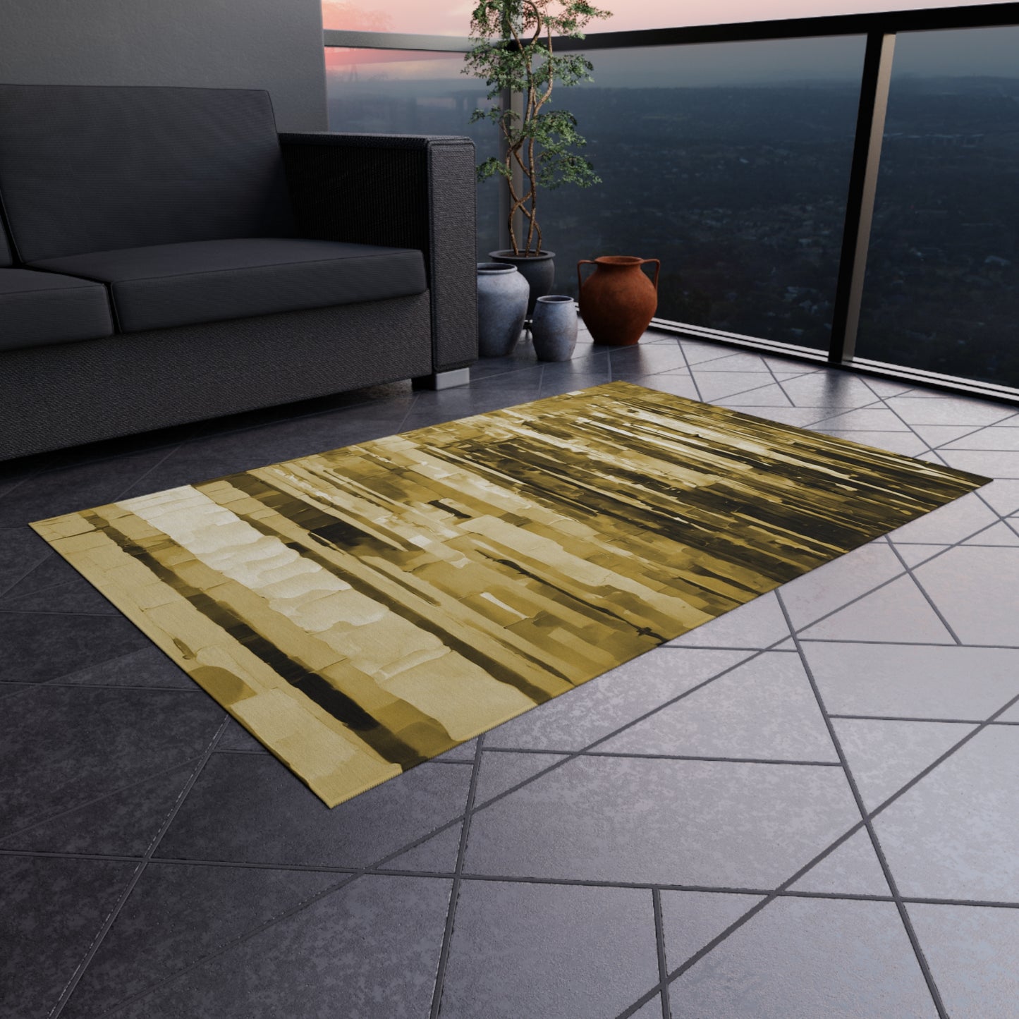 Striped Light Brown 48" x 72" Outdoor Rug