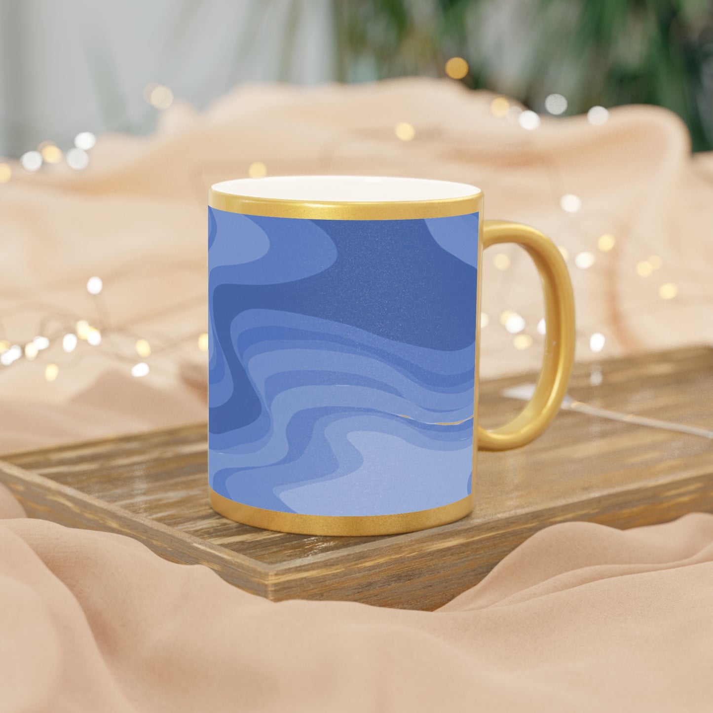 Deep Blue Wavey 11 oz Metallic Mug (Silver\Gold)