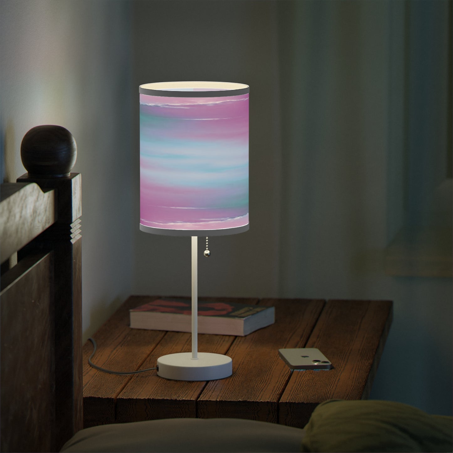 Dark Blue Green Sea Purple Fog Table Lamp on a White or Silver Stand, US|CA plug