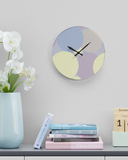 Pastel Soft Blue and Soft White Patches Acrylic Wall Clock, Round or Square, 10.75" x 10.75"