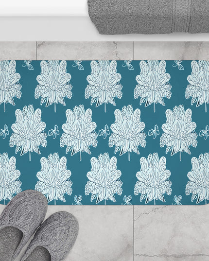 Tif Green White Floral Butterflies 34" x 21" Bath Mat