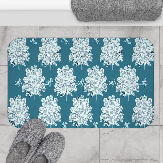 Tif Green White Floral Butterflies 34" x 21" Bath Mat