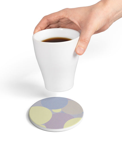 Pastel Soft Blue and Soft White Patches 4" x 4" Round Ceramic Coaster