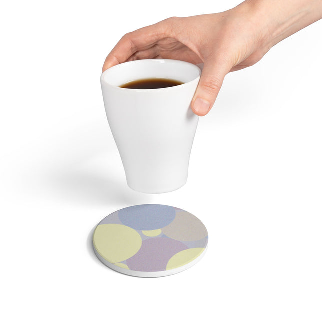 Pastel Soft Blue and Soft White Patches 4" x 4" Round Ceramic Coaster