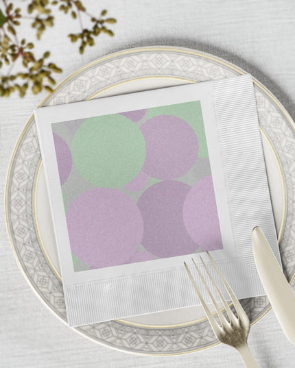 Pastel Lavender Purple and Soft Green Patches White Coined Napkins, 6.5" x 6.5"
