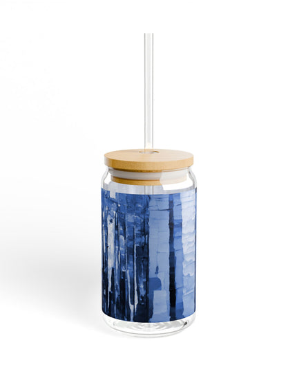 Striped Deep Blue Sipper Glass, 16oz