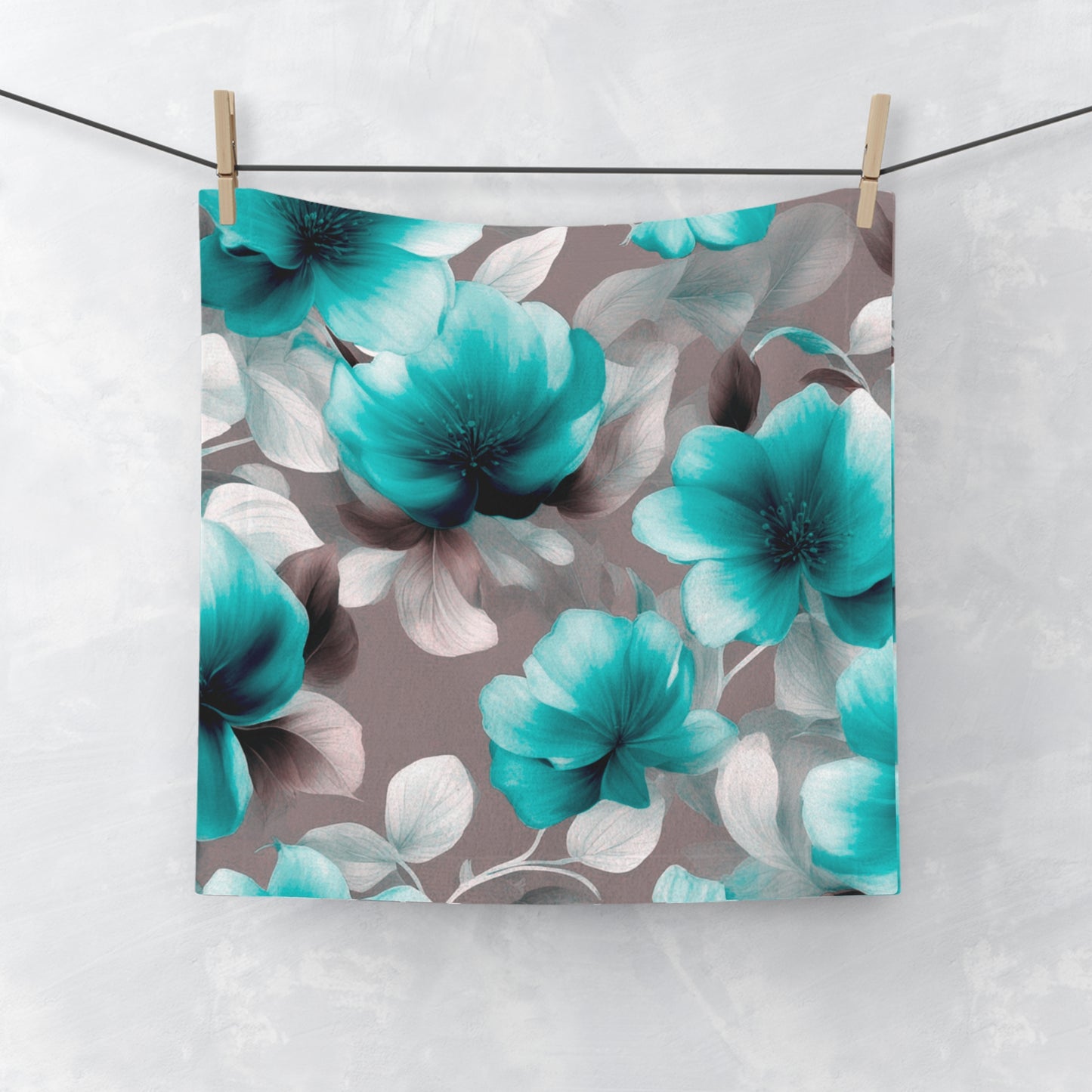 Tif Green Gray Floral Bunch Face Towel, 13" x 13"